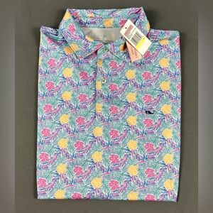 Vineyard Vines Golf Shirt Polo Gulf Tropical Print Medium Multicolor Polyester